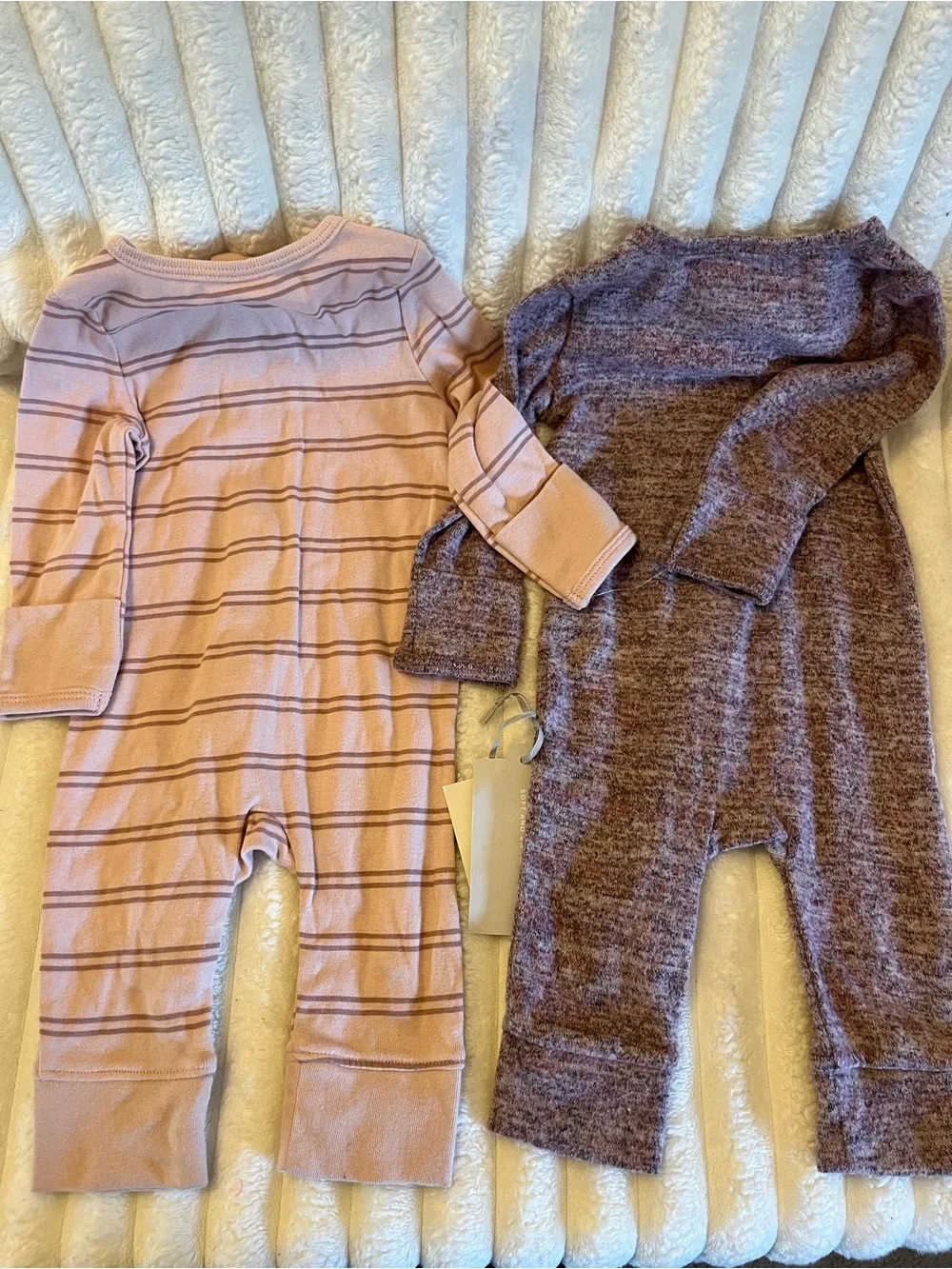 cloud island Mauve Knit & Pink Striped Baby One-Piece Footies Set